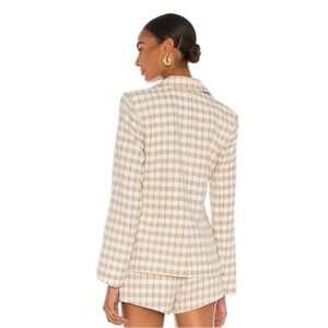 Camila Coelho Beige and White Plaid Tailored Blazer